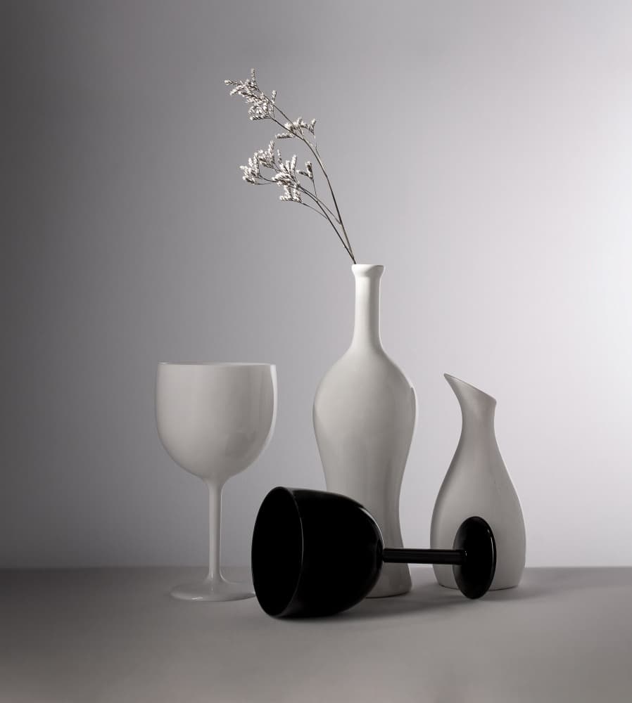 White Vases Black Glass by Margareth Perfoncio — canvas wall art