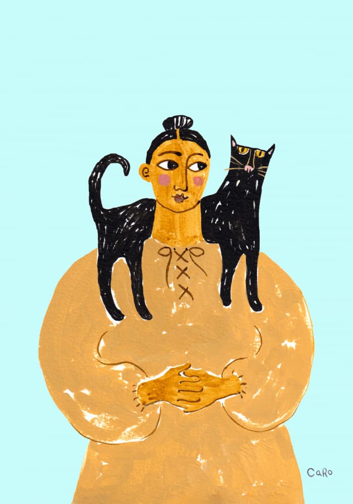 Folk Art Cat Companion by Caroline Roberts — canvas wall art