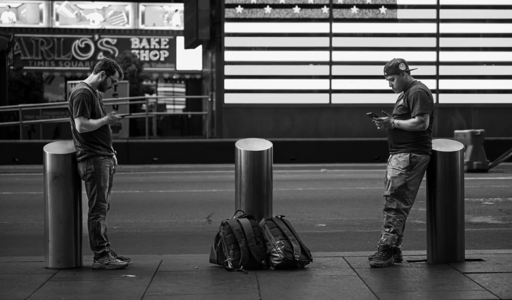 Urban Men On Phones by Tong Zhang — canvas wall art