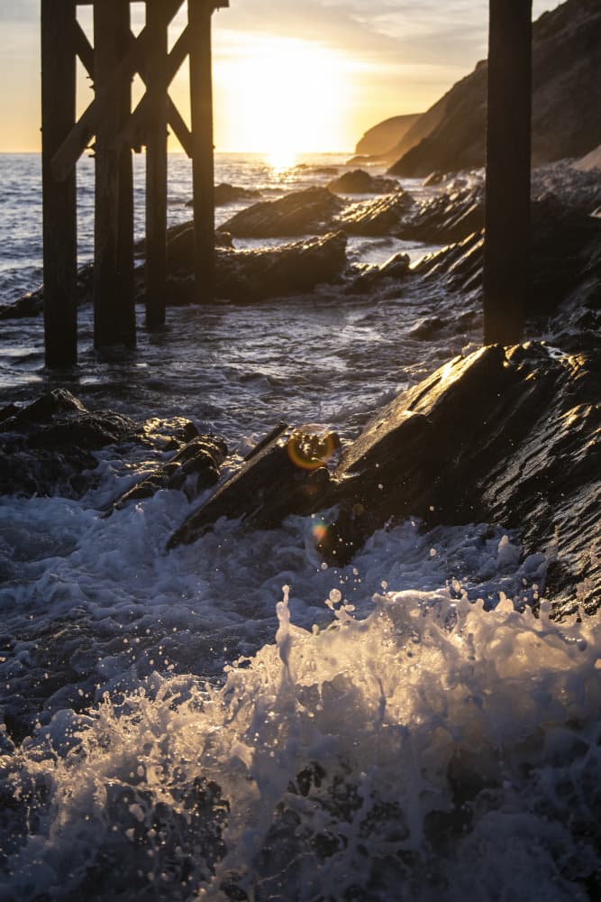 Pier Sunset Crashing Waves by Tim Mossholder — canvas wall art