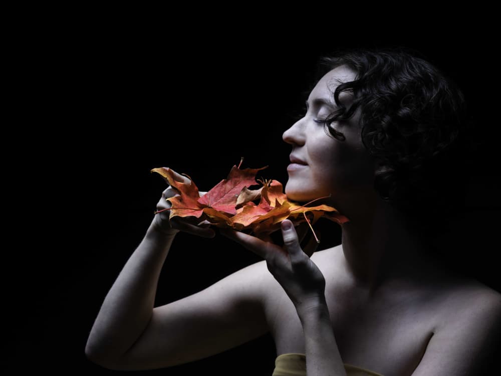 Woman's Autumn Embrace by Sam SDFMedia — canvas wall art
