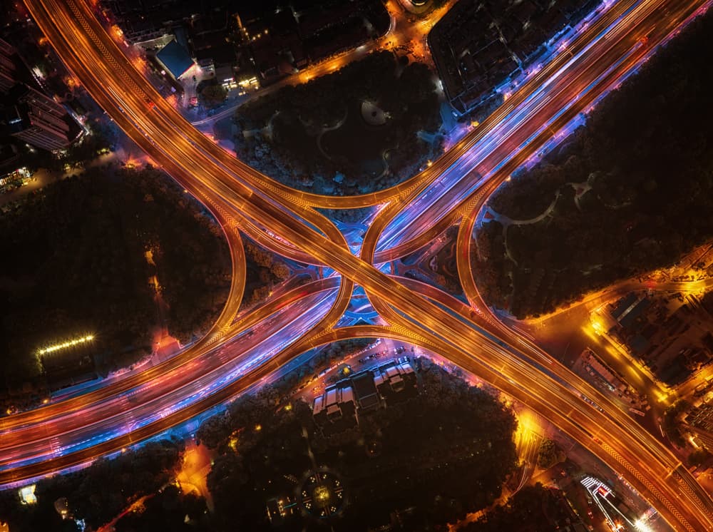 Night City Interchange by Stan Huang — canvas wall art