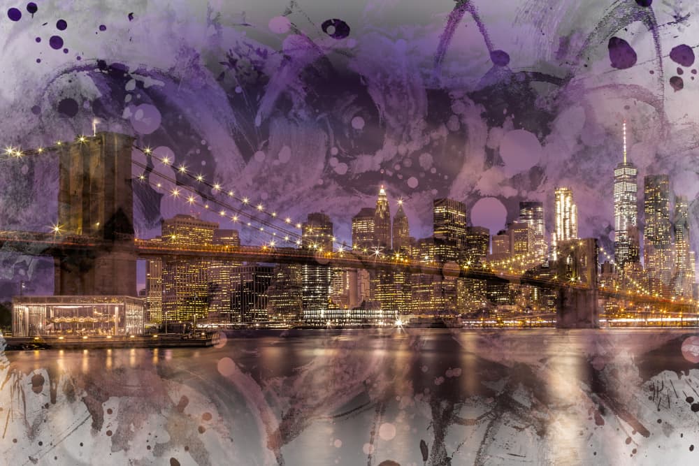 Brooklyn Bridge Purple Glow by Melanie Viola — canvas wall art