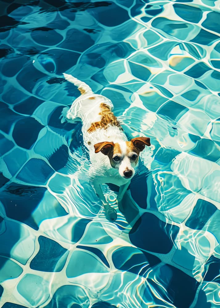 Happy Dog In Pool by Justyna Jaszke — canvas wall art