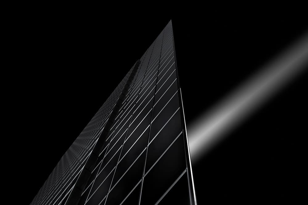 Dark Building Light Beam by Roland Weber — canvas wall art