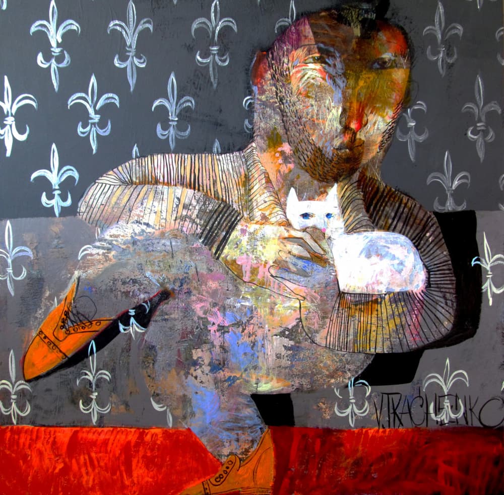 Abstract Man Holding Cat by Victor Tkachenko — canvas wall art