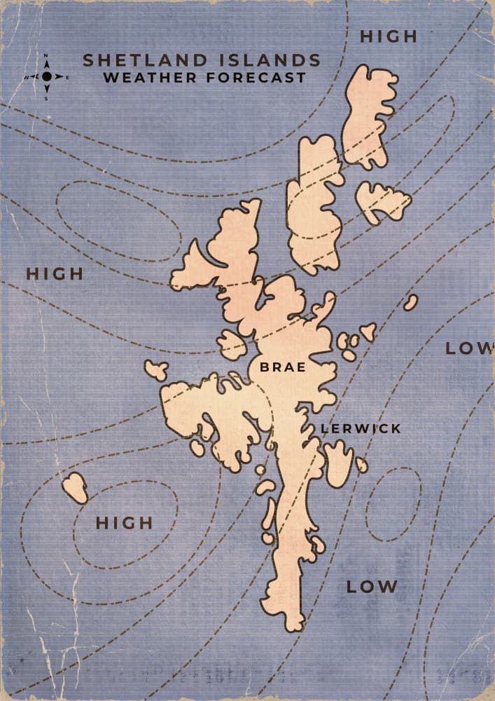 Vintage Shetland Weather Map by Nicholas — canvas wall art