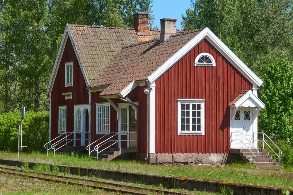 Historic Red Railway House by Geertjan Plooijer — canvas wall art