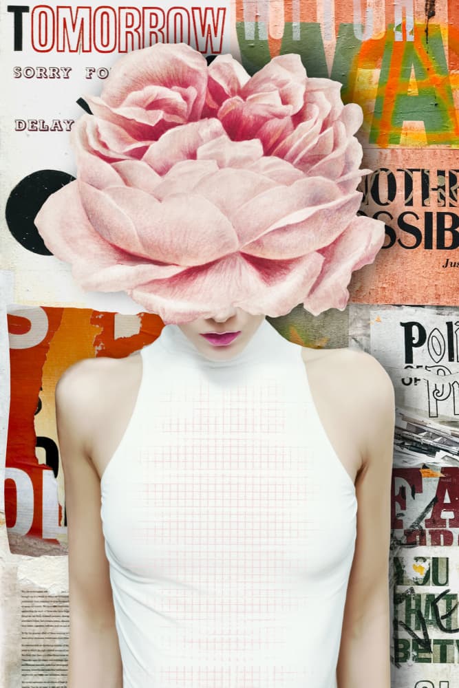 Pink Rose Woman by Marja van den Hurk — canvas wall art