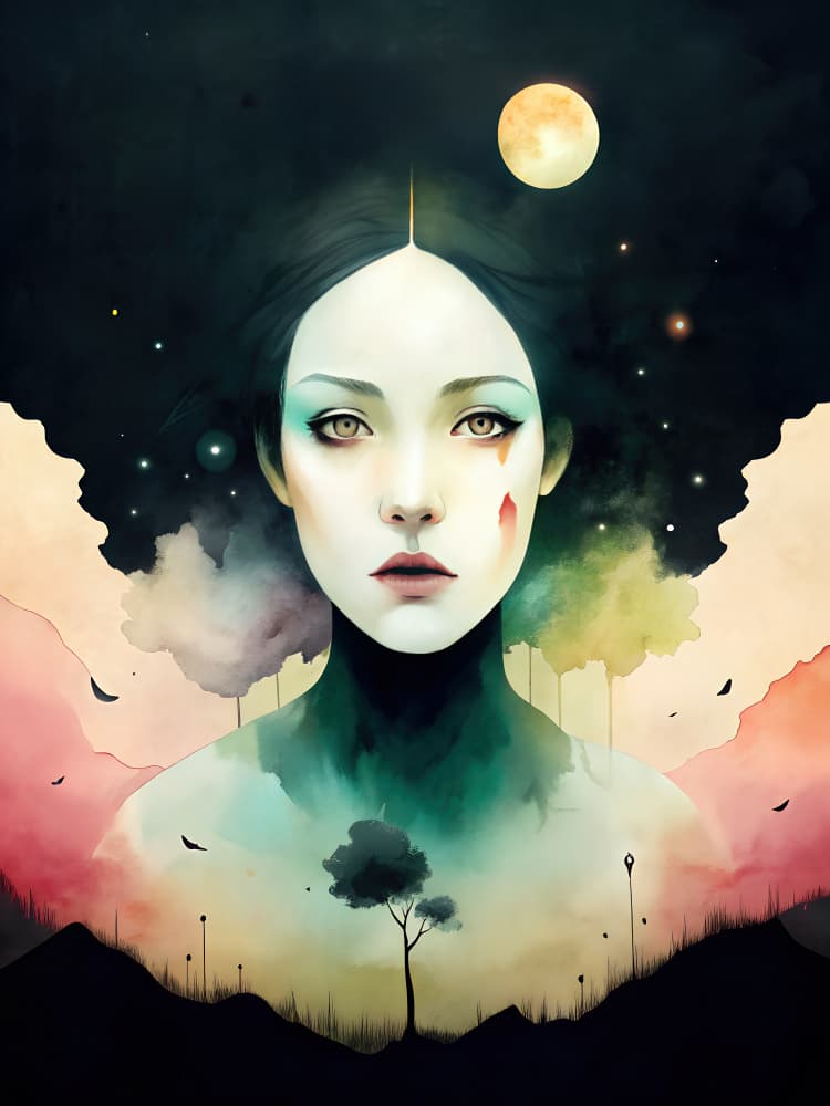 Mystical Moon Portrait by Miguel Bruzual — canvas wall art