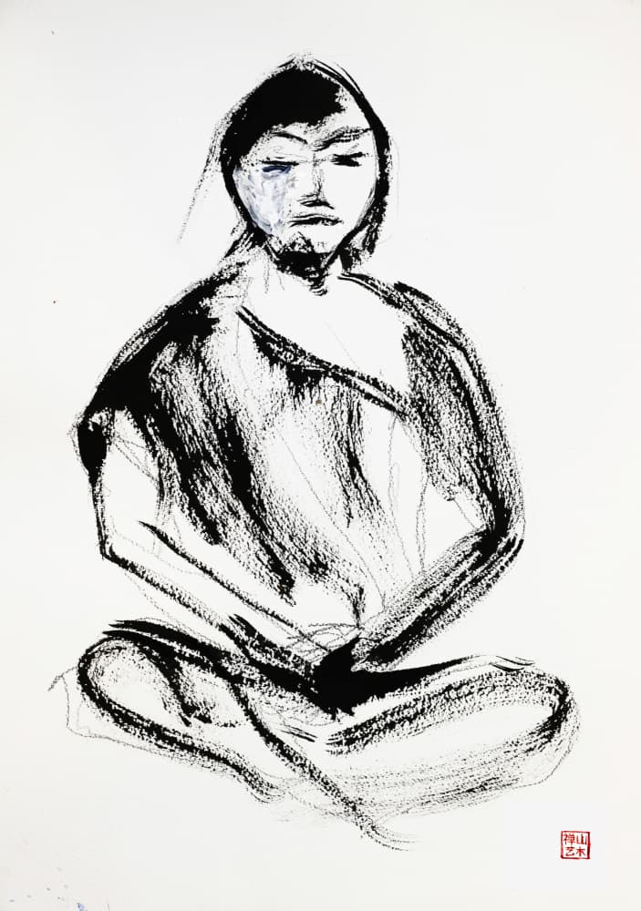 Zen Meditator Ink Drawing by RodMacIver — canvas wall art