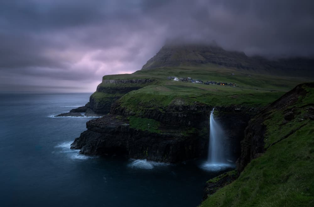 Misty Coastal Waterfall by Larry Deng APA — canvas wall art