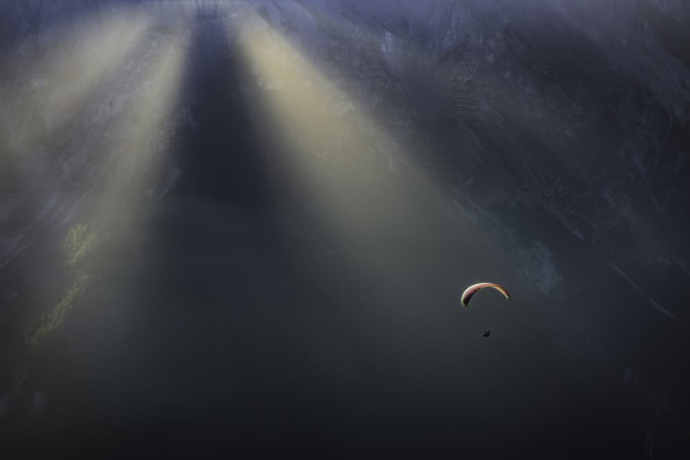 Flight Through Sun Rays by Tom Pavlasek — canvas wall art