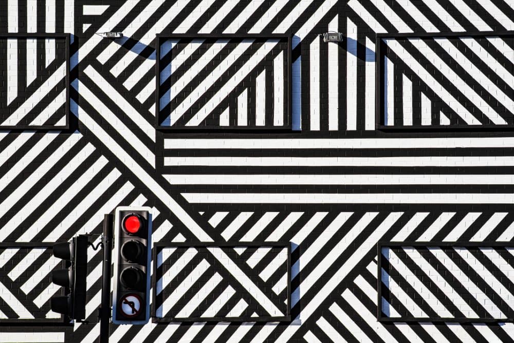 Urban Stripes Red Light by Linda Wride — canvas wall art