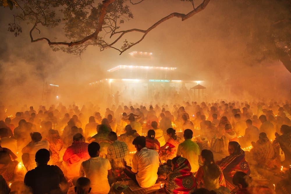Candlelit Temple Gathering by Azim Khan Ronnie — canvas wall art