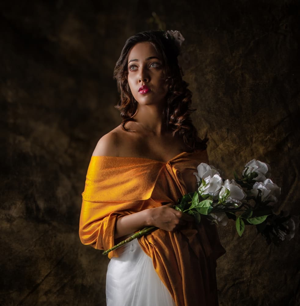 Elegant Woman with Roses by PARTHA BHATTACHARYYA — canvas wall art