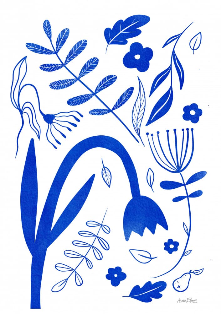 Whimsical Blue Botanicals by Baroo Bloom — canvas wall art