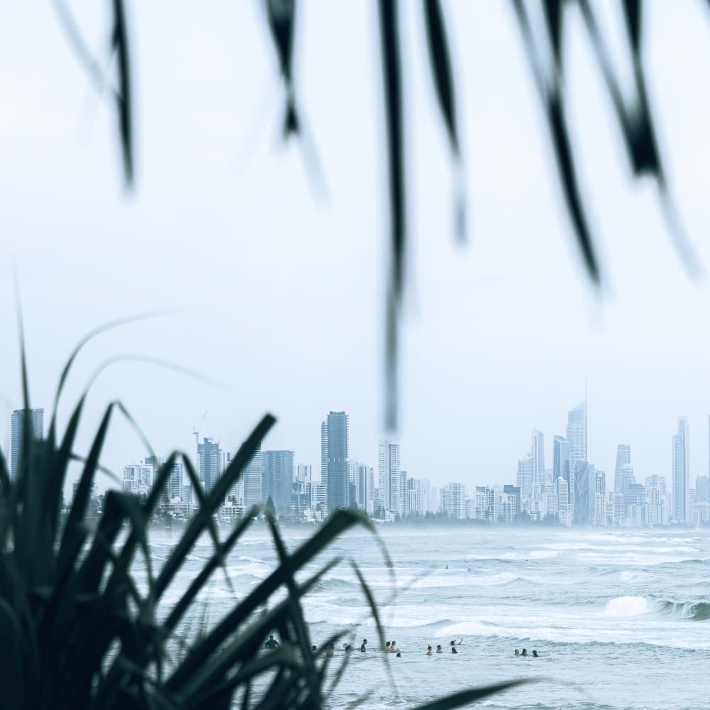 Misty Ocean Cityscape by Angela Hawkey — canvas wall art