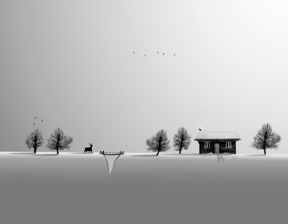 Minimalist Winter Cabin by Hadi Malijani (Malenjani) — canvas wall art