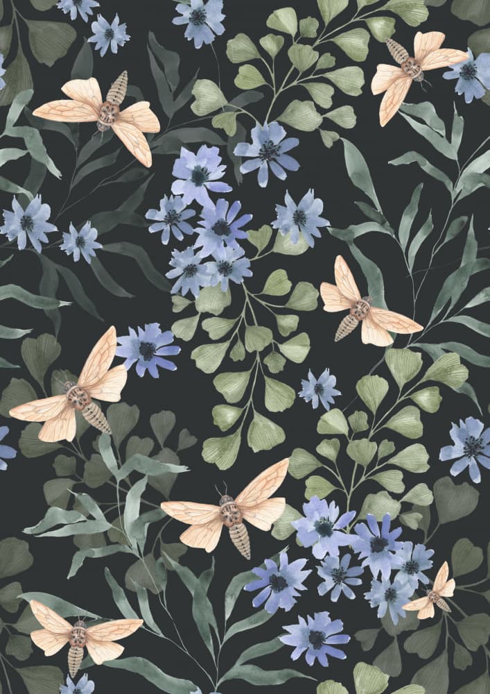 Nocturnal Moth Garden by Linda Sitniece — canvas wall art
