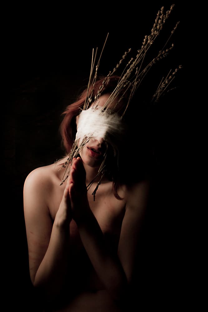 Contemplative Lavender Woman by Bogdan Bouşcă — canvas wall art