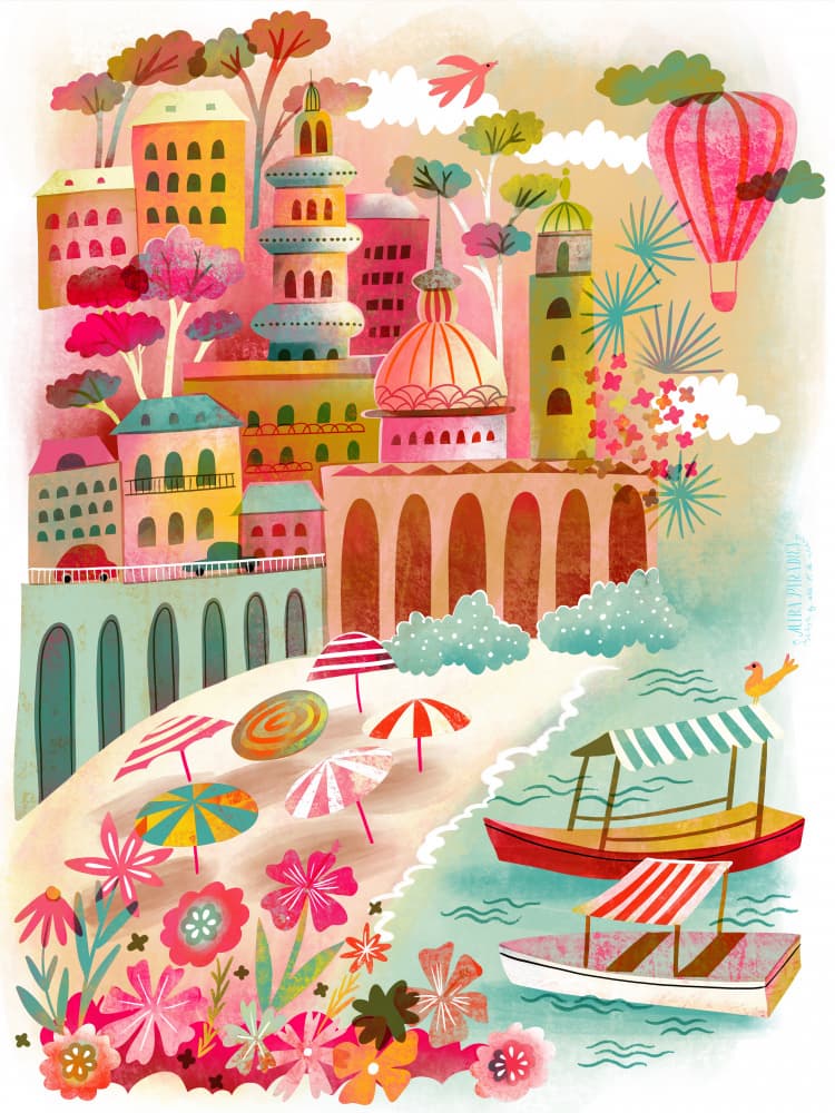 Whimsical Coastal City by uta krogmann — canvas wall art