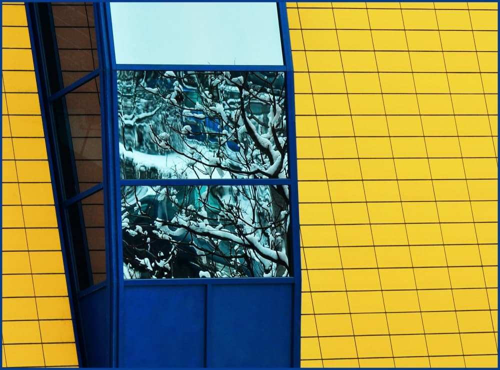 Yellow Blue Winter Reflections by Jacek Stefan — canvas wall art