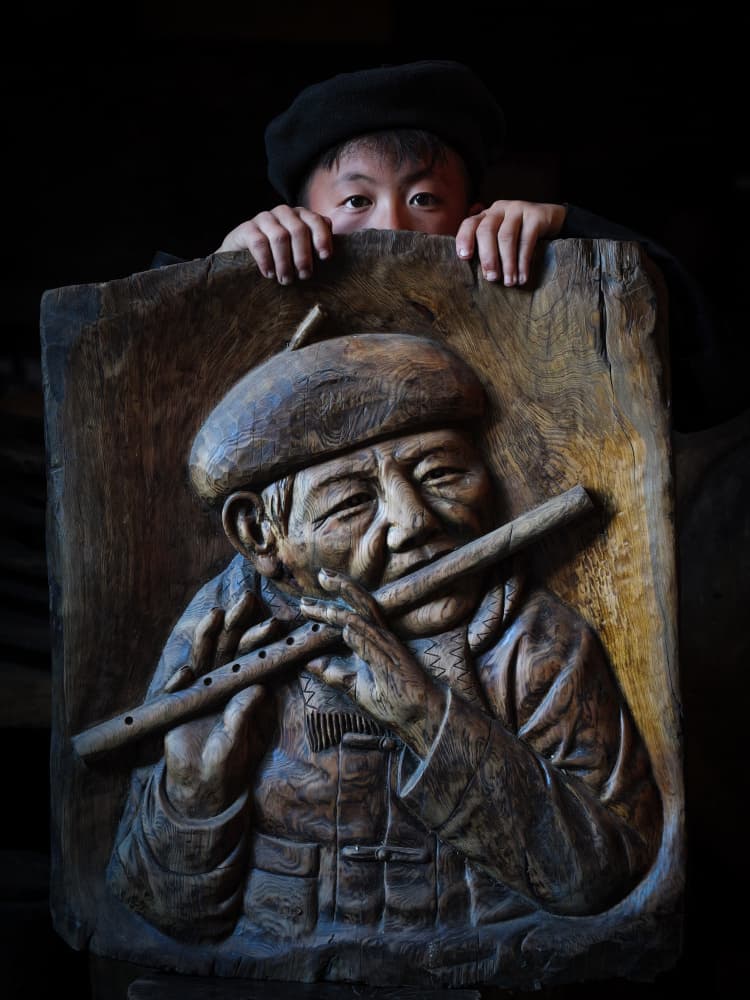 Artisan and Flute Carving by HuongHoang — canvas wall art