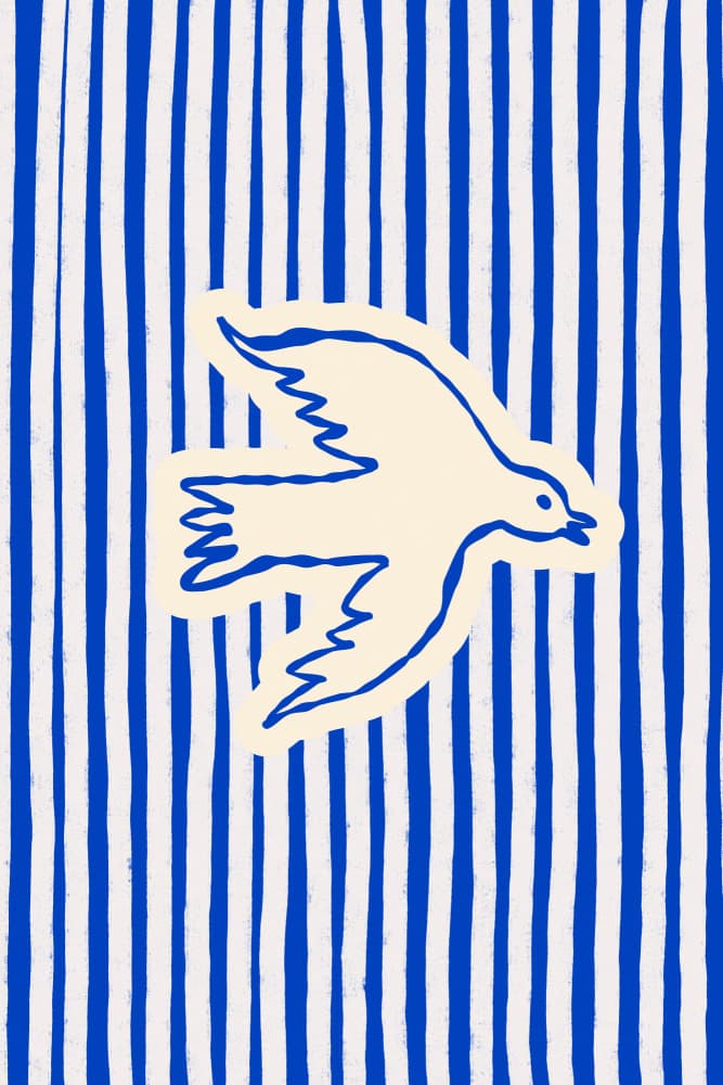 White Bird Blue Stripes by Treechild — canvas wall art