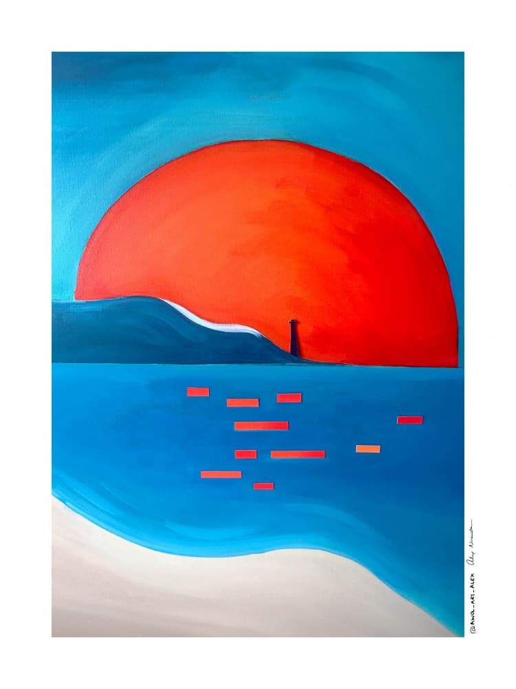 Vibrant Sunset Lighthouse by Awol Art Alex — canvas wall art