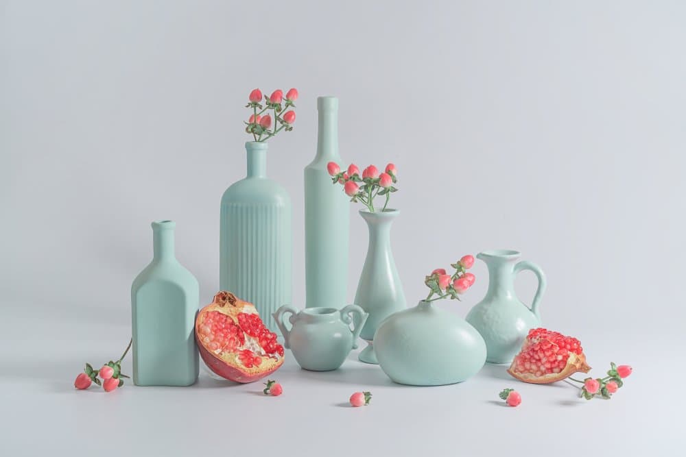 Blue Vases Pomegranate Display by Lydia Jacobs — canvas wall art
