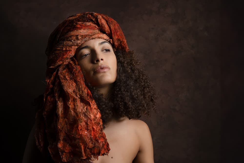 Captivating Headwrap Portrait by Joan Gil Raga — canvas wall art