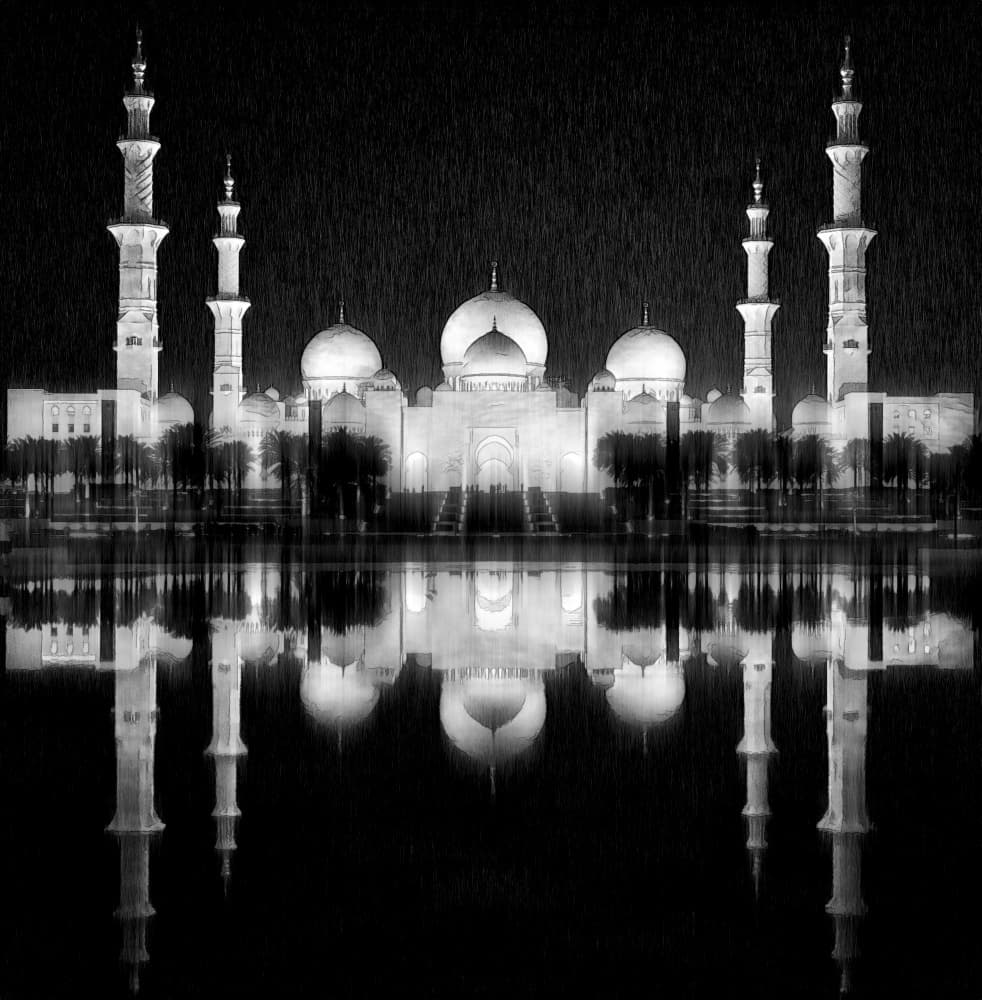 Grand Mosque Night Reflection by Hans-Wolfgang Hawerkamp — canvas wall art