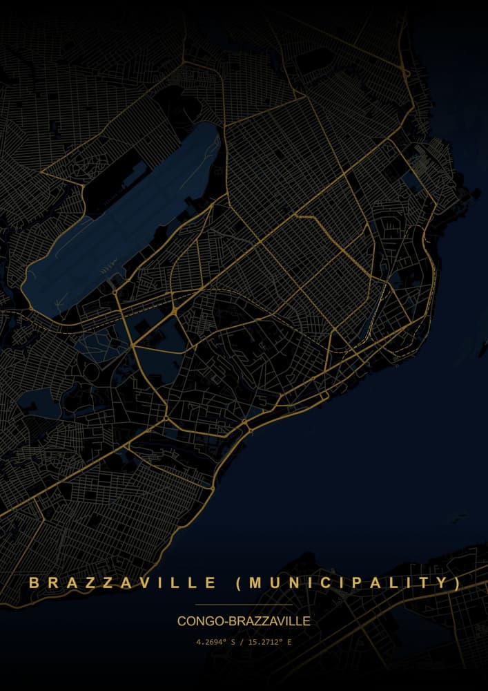 Brazzaville Night Map by HUGO — canvas wall art