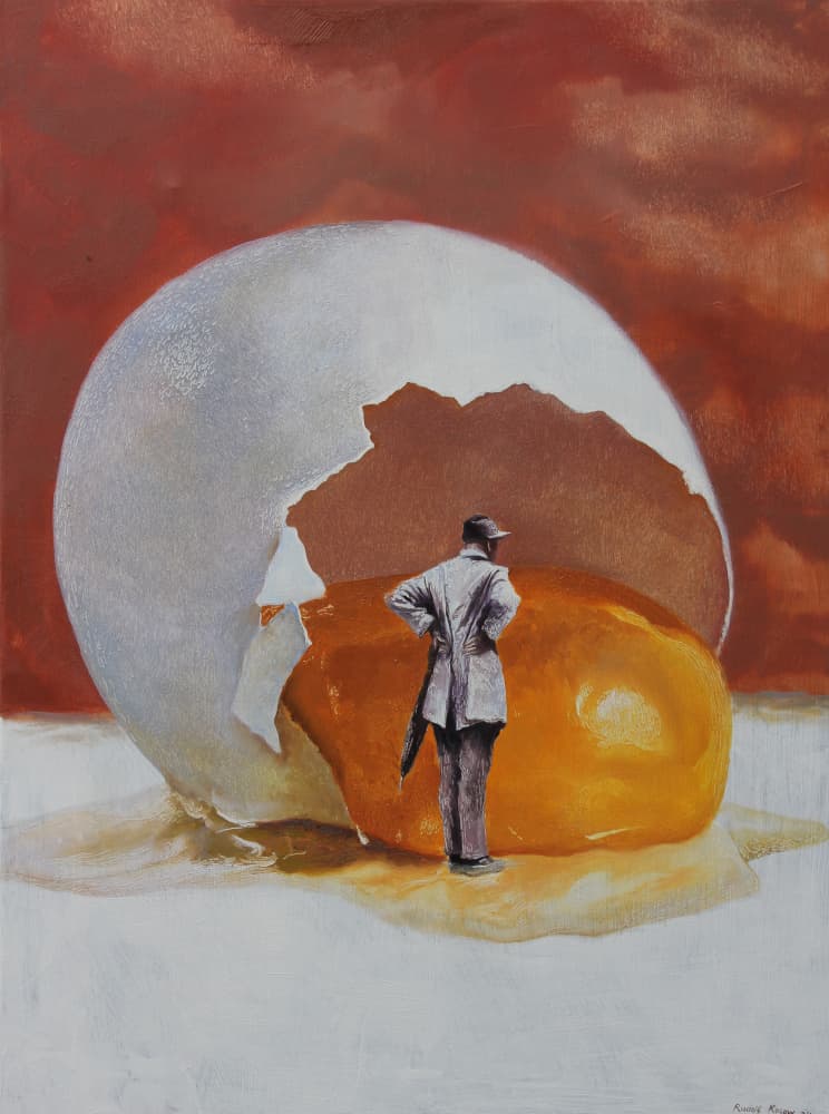Surreal Man Giant Egg by Rudolf Kosow — canvas wall art
