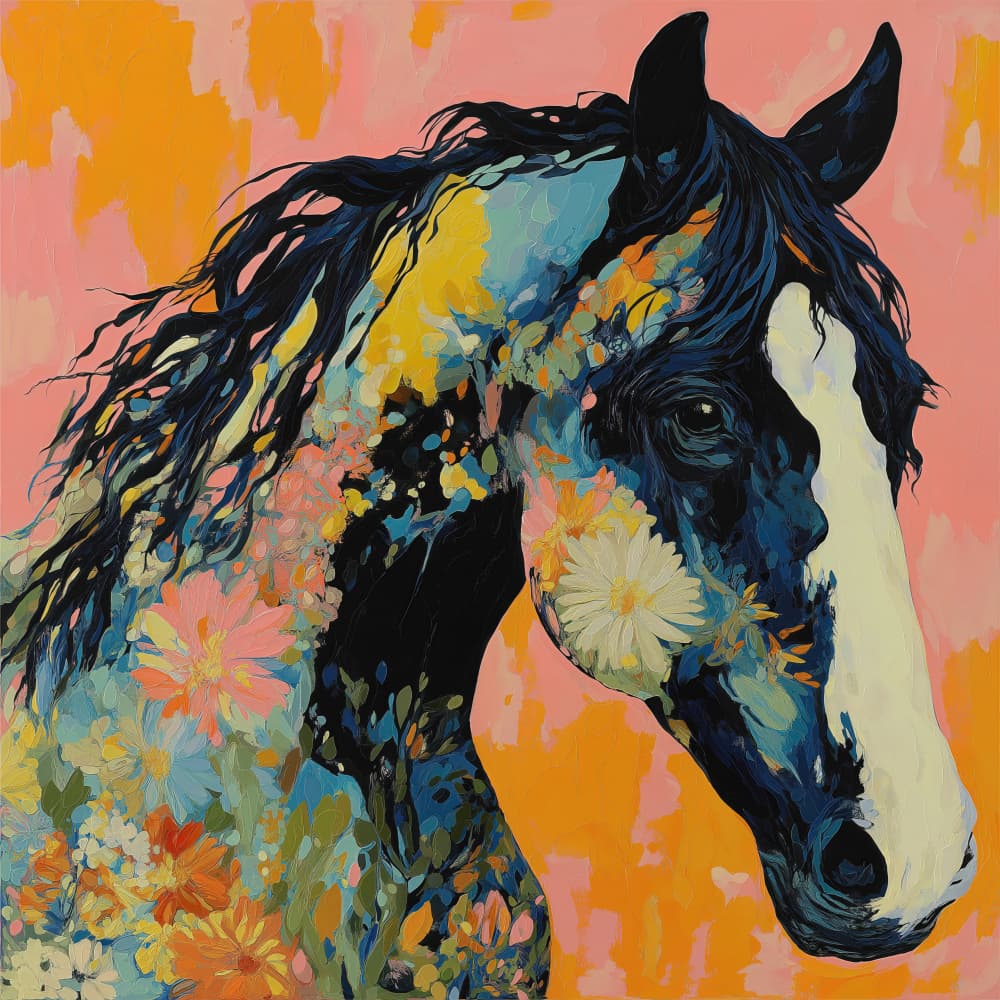 Vibrant Floral Horse by CATS AND DOTZ — canvas wall art