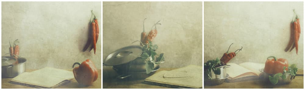 Rustic Kitchen Peppers by Delphine Devos — canvas wall art