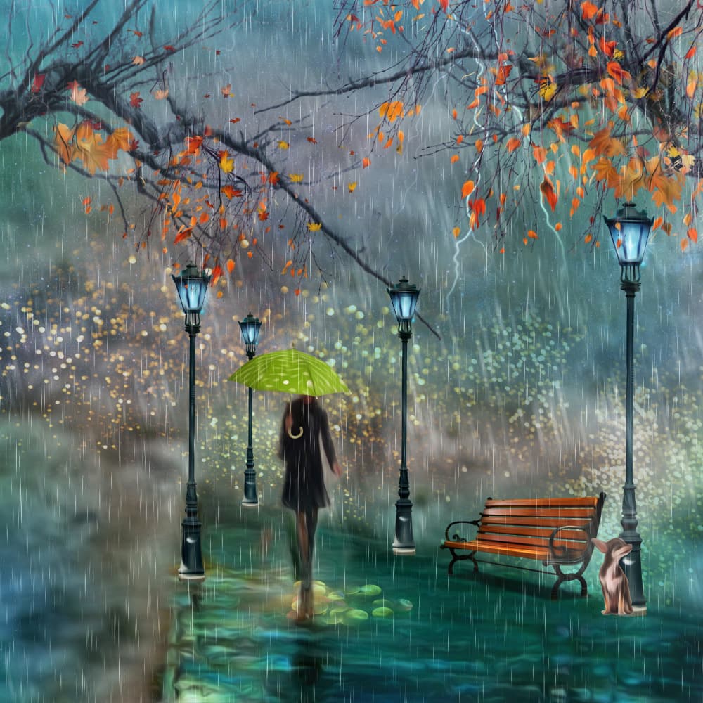 Rainy Autumn Walk by Ewa Całkosińska-Kajzer — canvas wall art