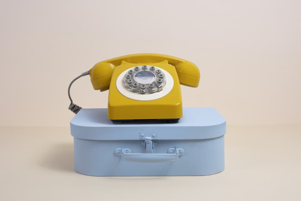 Yellow Retro Telephone by Julia Ramiro — canvas wall art