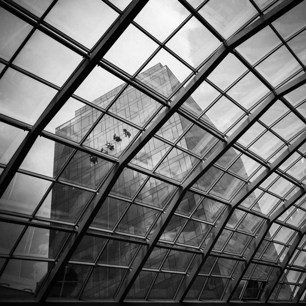 Reflected City Geometry by Boris Hristov — canvas wall art