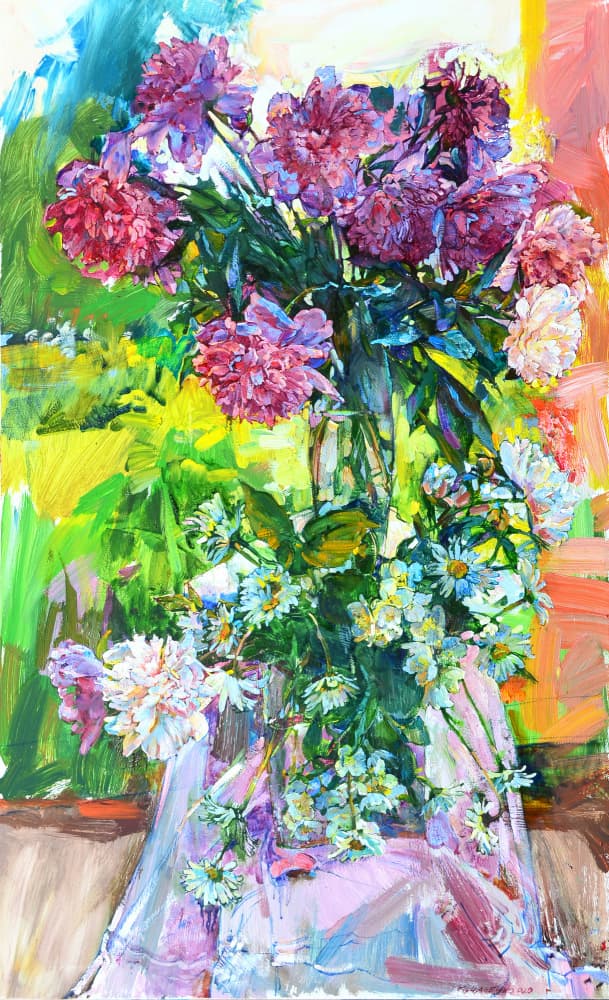 Colorful Peony Bouquet by Andrii Kutsachenko — canvas wall art