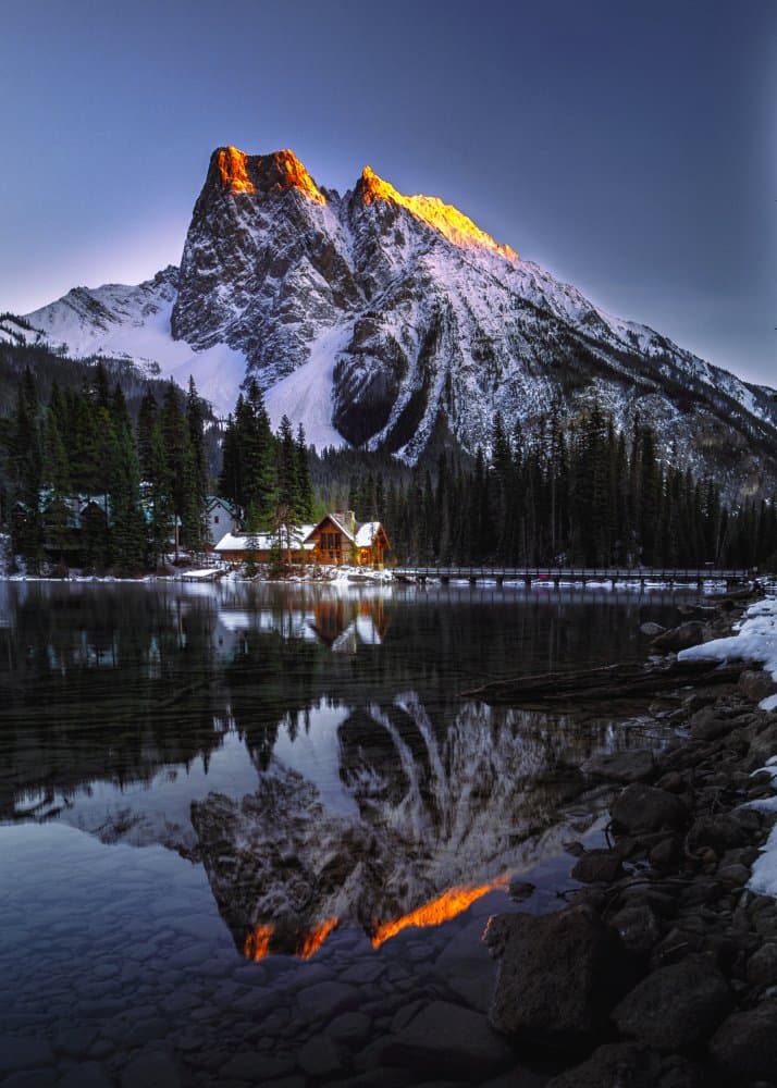 Golden Mountain Lake Reflection by Jenny L. Zhang — canvas wall art