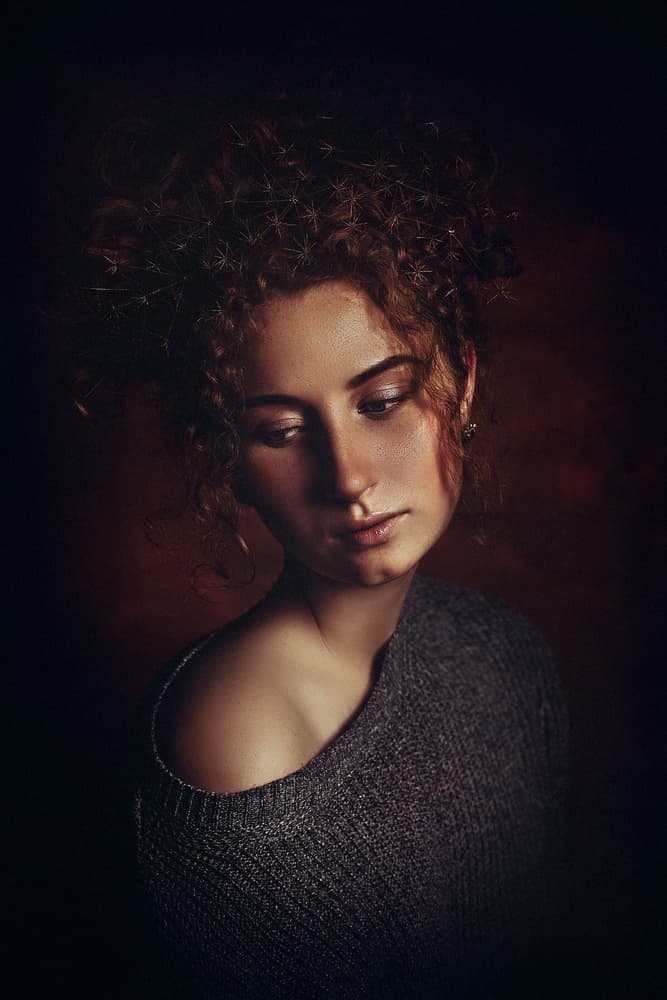 Pensive Curly Haired Woman by Ruslan Bolgov — canvas wall art