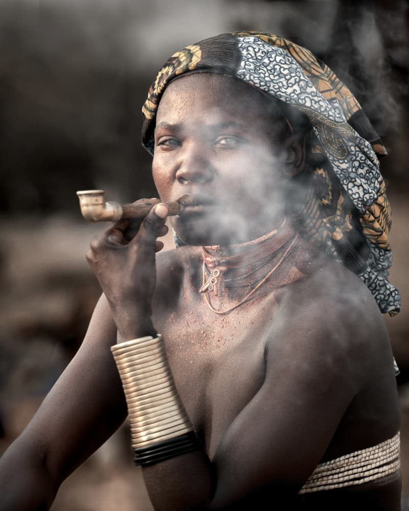 African Woman Smoking Pipe by Tori E Bohn — canvas wall art