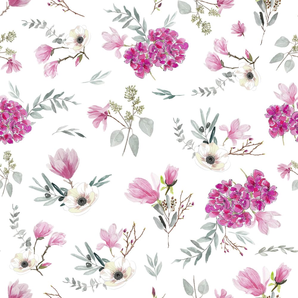 Floral Bouquets Pattern Pink and White by Anis Illustration — canvas wall art