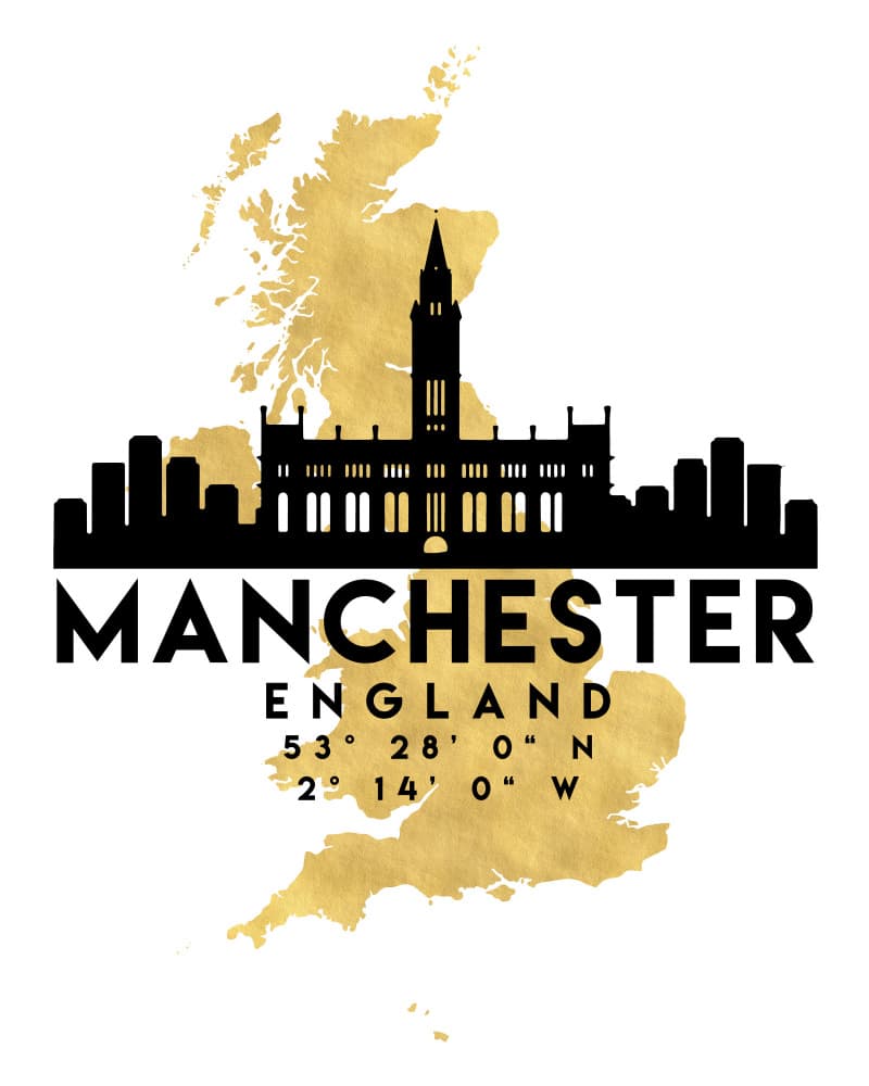 Manchester England Skyline Map by Emiliano Deificus — canvas wall art
