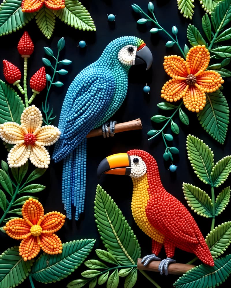 Colorful Beaded Birds by Uma Gokhale — canvas wall art
