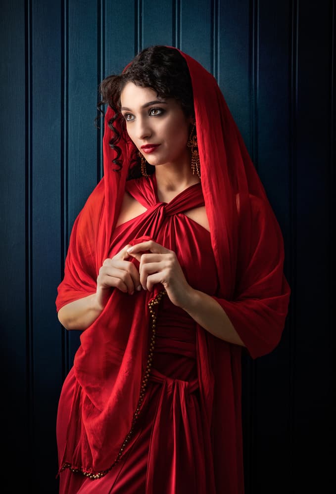 Mysterious Woman in Red by Luc Stalmans — canvas wall art