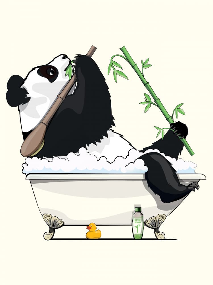 Panda Bear In the Bath by In The Washroom — canvas wall art