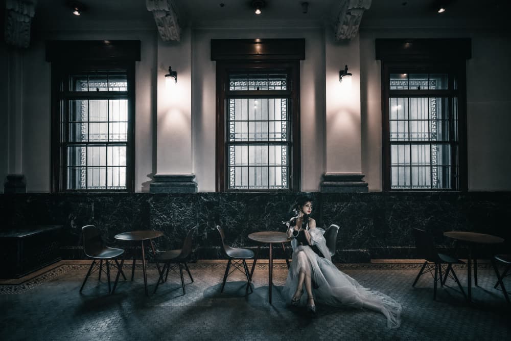 Elegant Woman Dark Cafe by KOIKI — canvas wall art